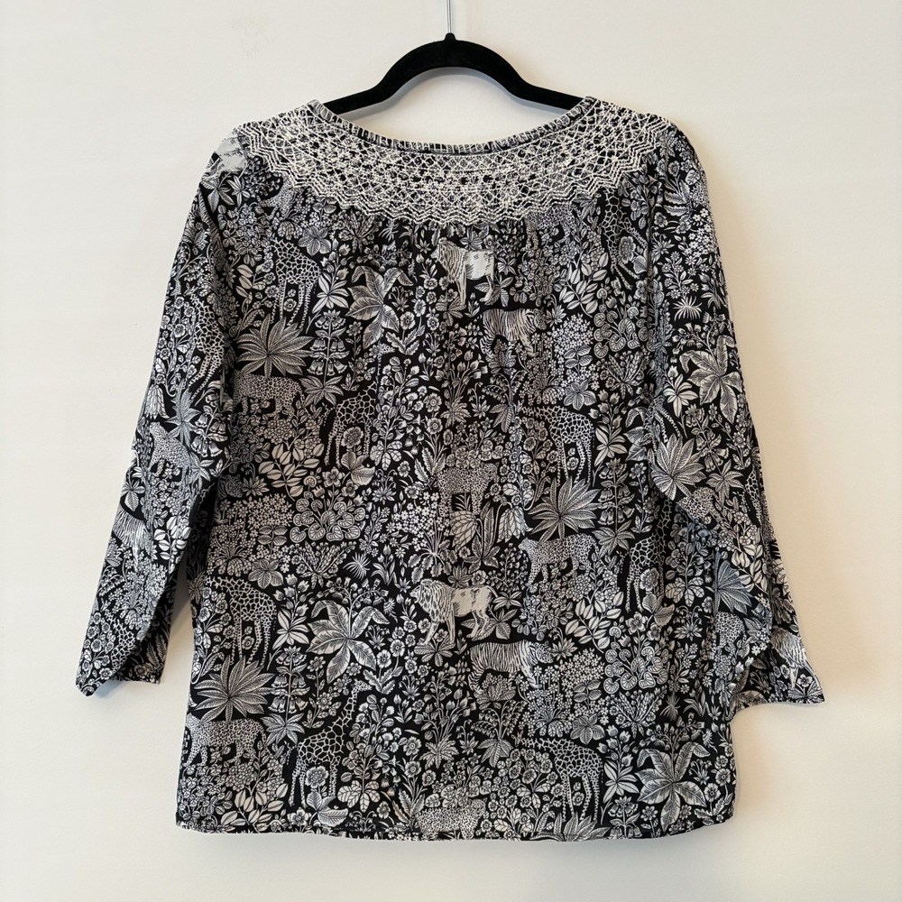 Talbots‎ 100% Cotton Big Cat Print Embroidered Blouse Size L? Novelty Lion Tiger - Picture 2 of 10